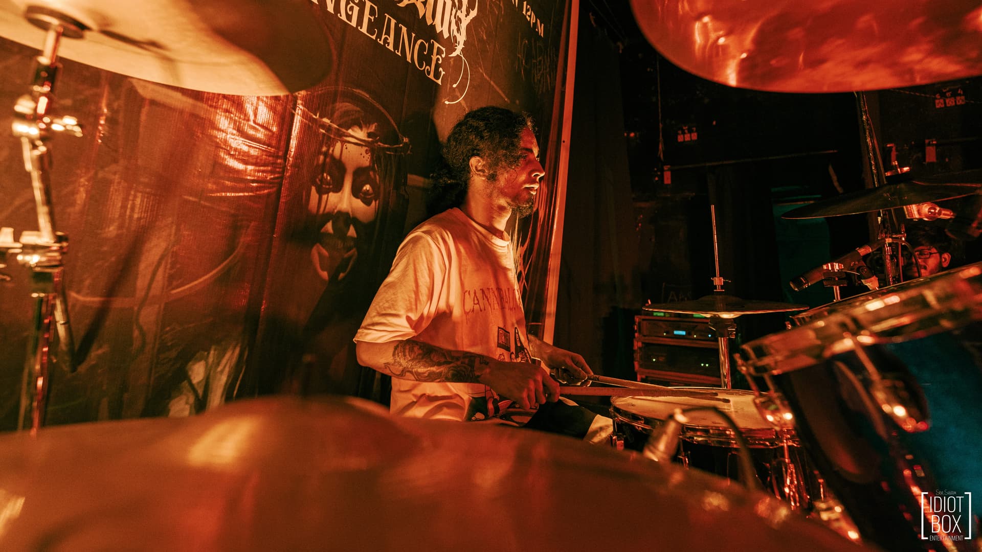 Tommy performing drums for Disquietude Vengeance.